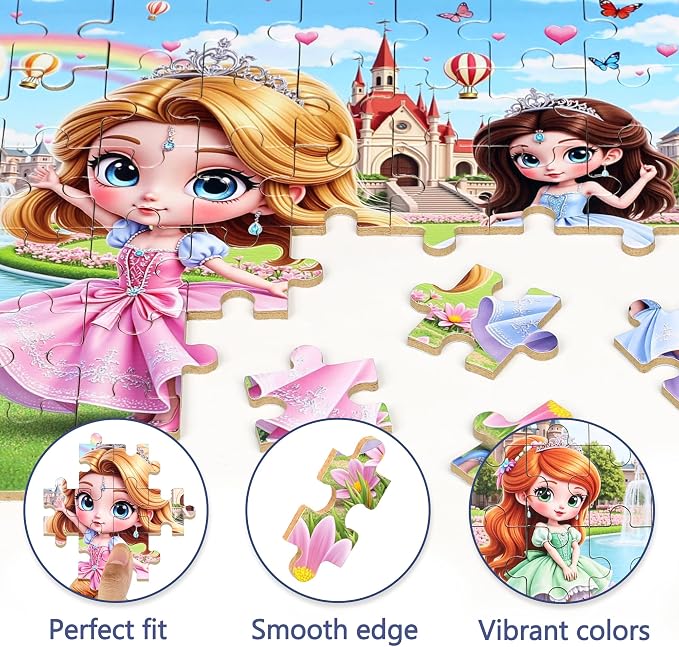 MZZOTOY Princess Puzzle for Kids Ages 4-8, 60 Pieces Jigsaw Puzzles for Kids Ages 3-5， Learning Educational Puzzles Toys Great Gift for Boys Girls in a Metal Box
