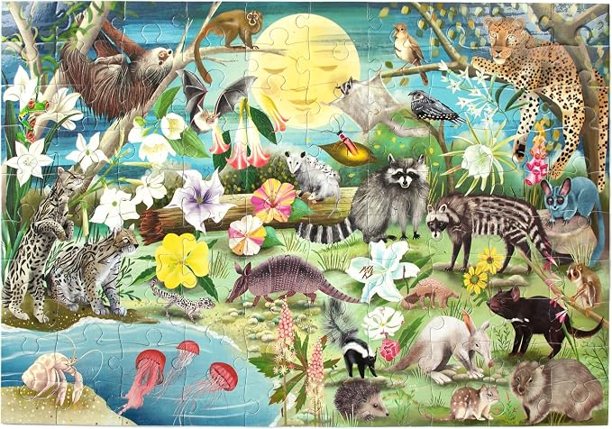eeBoo 100 Piece Puzzle for Kids - Love of Nocturnal Life Children's Puzzle Glows in Dark, Large Pieces for Small Hands to Develop Motor Skills