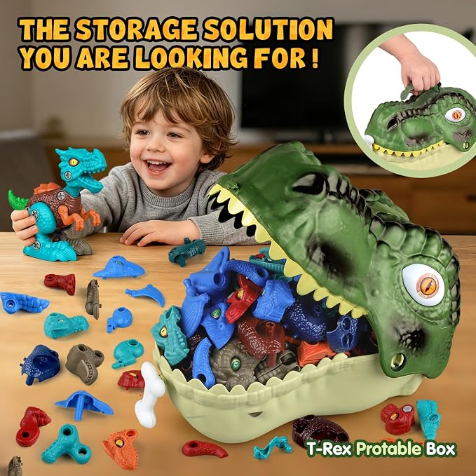 Drefirsa Dinosaur Toys for Kids Age 3-5 5-7, 8Pcs Take Apart Dinosaur Set | Trex Storage Case, Electric Drill Toy, STEM Building Toy, Christmas Birthday Gift for 3 4 5 6 Year Old Boy, Party Favor
