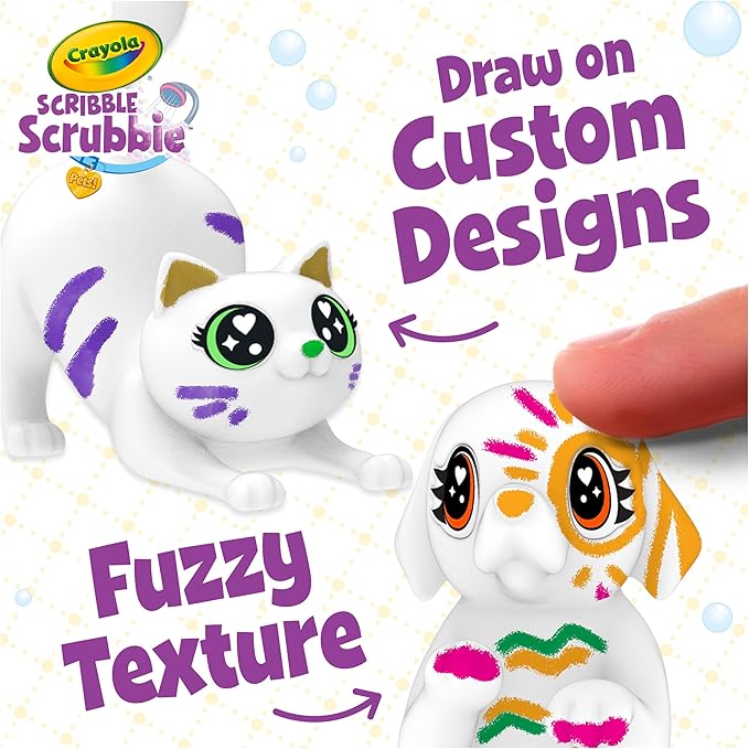 Crayola Scribble Scrubbies Glam Pack (4 Pets), Washable Pet Care Toy & Coloring Animal Craft Kit, Gift for Kids, Playset for Girls & Boys, Ages 3+