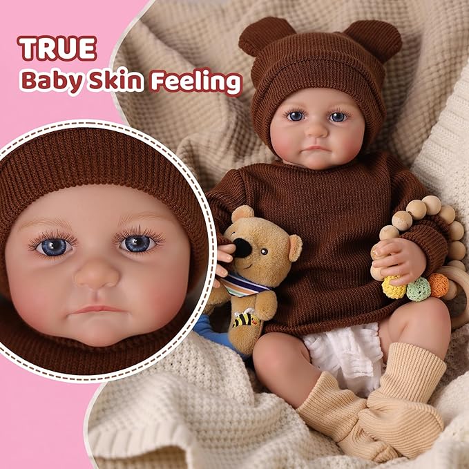 BABESIDE Lifelike Reborn Baby Dolls Boy - 17-Inch Baby Soft Body Realistic-Newborn Baby Doll Silicone Full Body Vinyl Real Life Baby Dolls with Toy Accessories for Kids Age 3+