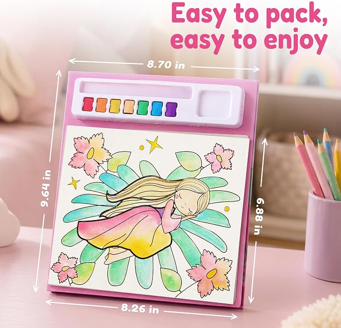 JoyCat Paint with Water Coloring Books & Creative Sticker(Tiny Fairy) | Watercolor & Sticker Activity - 200 Pcs Stickers for Kids, Toddler Painting Set, Art & Craft Travel Toy Gifts for Boys Girls