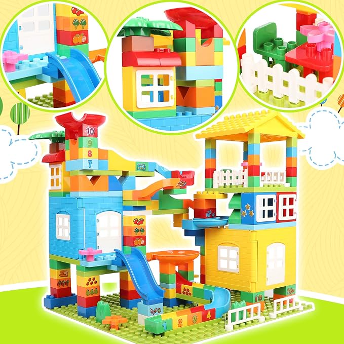 Marble Run Building Blocks with 6 Balls, 179 Pcs Big Castle Building Toy Set Compatible Classic Blocks Maze Track, Marble Runs for Kids 4-8, Stem Learning Toddler Toys Gifts for Boys Girls Kids