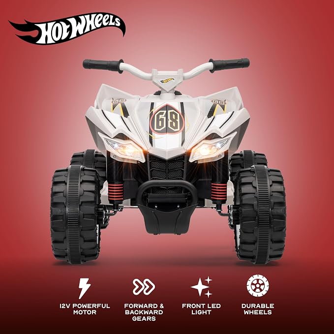 Hot Wheels - 12V ATV Ride On Toy for Kids, LED Headlights, Battery Powered