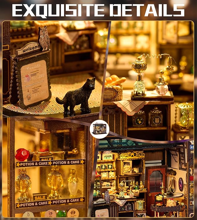 Spilay DlY Dollhouse Kit，Book Nook kit,Miniature House kit with Music Box,iniature House Kit,Magic Coffee'Shop，for Adults and Teens for Family and Friends.