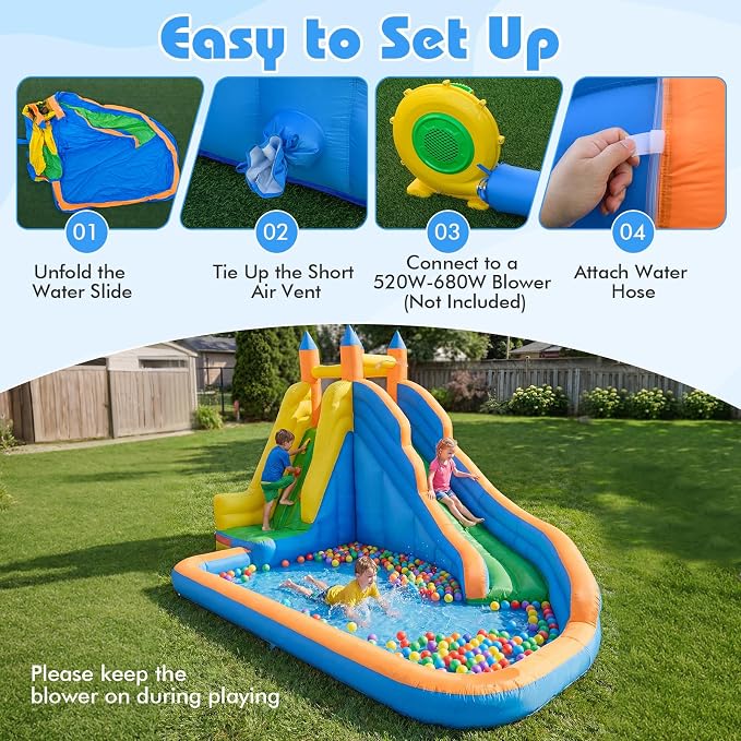 Costzon Inflatable Water Slide, Giant Bouncy Water Park Jump Castle Waterslide for Kids Backyard Outdoor Fun with Climbing Wall, Splash Pool, Blow up Water Slides Inflatables for Kids Party Gifts