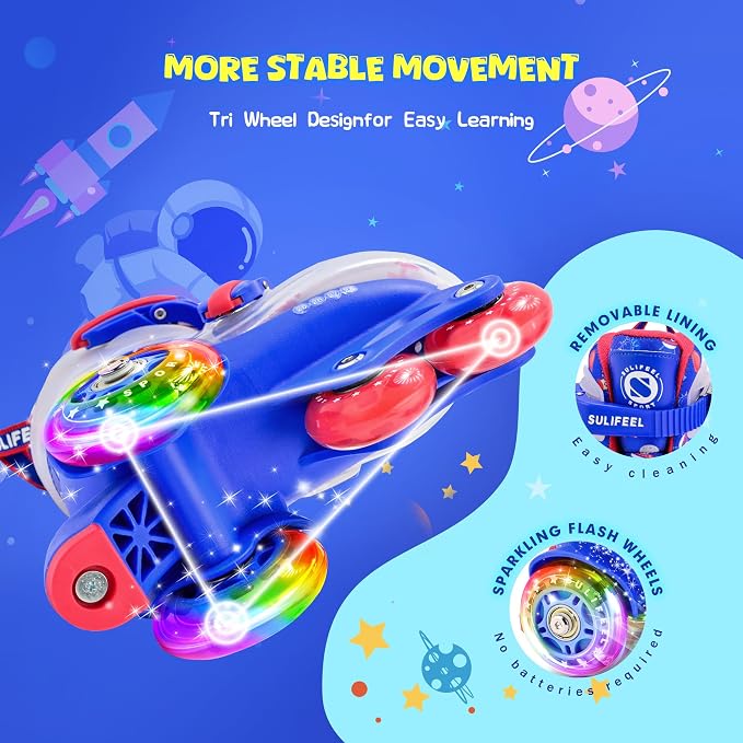 SULIFEEL Adjustable Roller Skates for Girls Boys Kids,Fun Illuminating Light Up Flash Wheels Three-Point Type Balance Suitable for Beginners Indoor Roller Skating