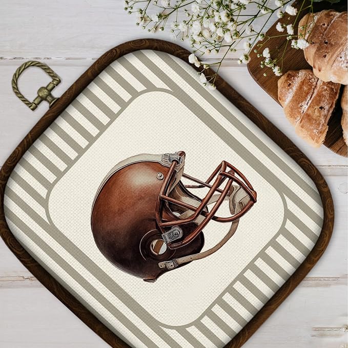 WULQYING Helmet Sports Nursery Wall Art Decor, Boys Room Square Framed Canvas Art Prints, Neutral Striped Sport Lover Gift Wall Hanging Decor for Kids Nursery Room Playroom, 5.7x6.5 Inches
