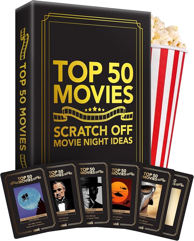 Premium Movie Night Scratch Off Cards – Gifts for Movie Lovers – End Movie Night Indecision With Movies From Top Databases – Stunning Illustrations - Gift for Husband Boyfriend - Couples Ideas