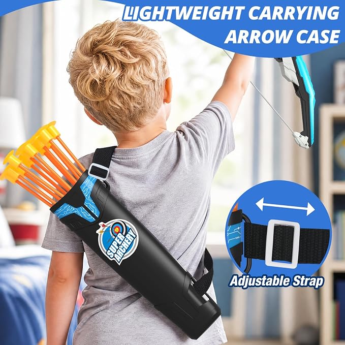 HYES Bow and Arrow for Kids, LED Light Up Archery Set with 12 Suction Cup Arrows, 1 Standing Target, 3 Score Targets & 1 Quiver, Indoor Outdoor Sport Gifts for Boys Girls Ages 4-12, Blue