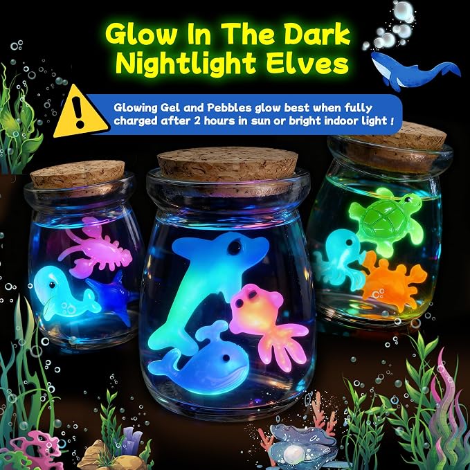116PCS Magic Glow-in-The-Dark Gel Water Fairy Toy, Aqua DIY Elf Set with 18 Shape Molds, 100ml Gels, Water Squishy Kit, Make 150+ Water Animals,Christmas Birthday Gift, Arts Crafts STEM Kit for Kid