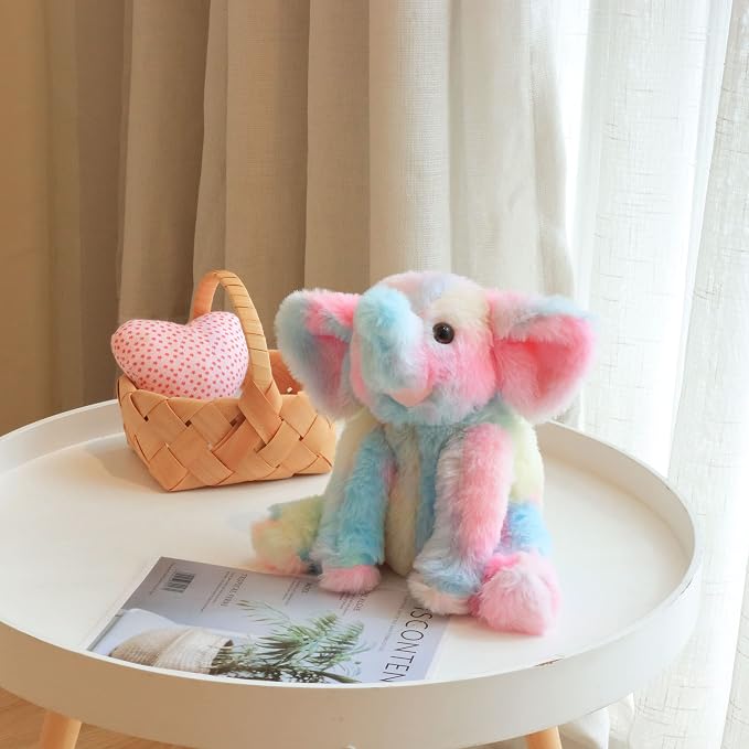 Hopearl Adorable Plush Calf Elephant Toy Floppy Elephish Ultra Soft Haggable Stuffed Animal Holiday Birthday Gift for Boys Girls Kids Toddlers, Rainbow, 9''