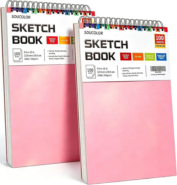 Sketch Book for Girls, 9" x 12" Sketchbook, 2 Pack 200 Sheets Spiral Bound Notebook, Acid Free Art Supply Set - Sketching & Drawing Art Stuff for Teen Girls,Granddaughter,Mother