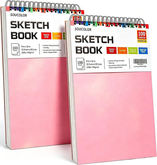 Sketch Book for Girls, 9" x 12" Sketchbook, 2 Pack 200 Sheets Spiral Bound Notebook, Acid Free Art Supply Set - Sketching & Drawing Art Stuff for Teen Girls,Granddaughter,Mother