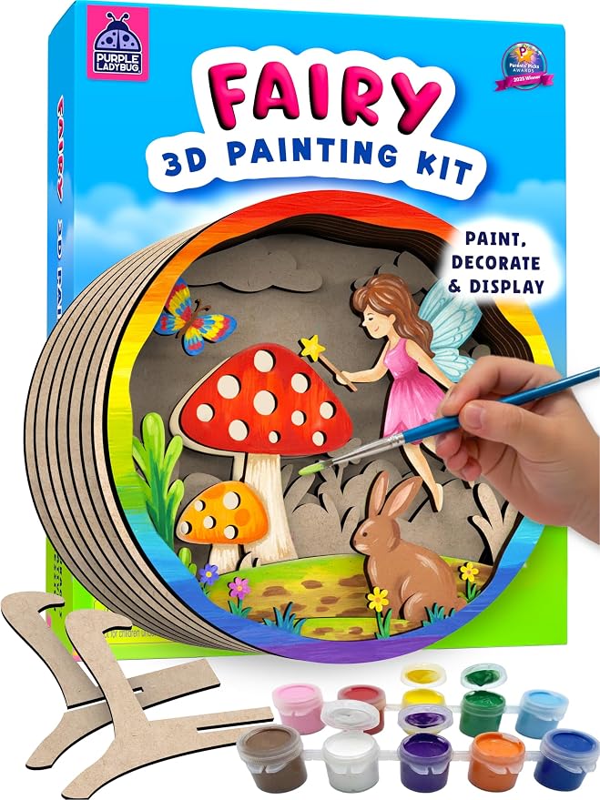 Fairy 3D Painting Kit Craft Kits - Kids Painting Set - Wooden Crafts to Paint, 6 7 8 9 10 Year Old Girl Birthday Gifts, Art Sets for Girls Ages 8-12, Arts and Crafts Toys for Girls 8-10