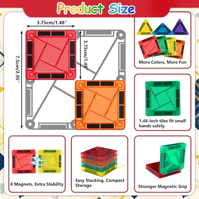Mini Magnetic Tiles 36pcs, Travel Kids Toys STEM Magnet Toy, Easter Basket Stuffer for Toddler Magnetic Blocks Building Preschool Learning Sensory Montessori Toy for Boys and Girls