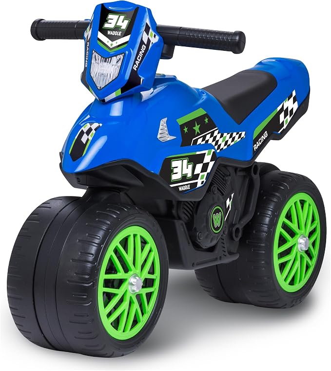 Waddle Kids Motorcycle Balance Bike - Toddler Ride on Toys w/Sounds, Wide Wheel Base, Rubber Coated Wheels, Foot to Floor Toddler Car Up to 44 Lbs, Motorbike for Kids Ages 18 Months to 3 Yrs, Blue