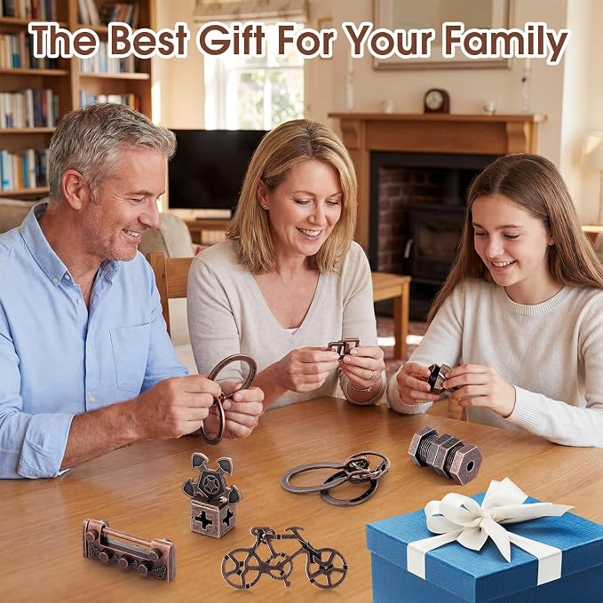 Wettarn 9 Pcs Metal Brain Teaser Puzzles 3D Steel Puzzle Set for Adults IQ Logic Challenge Disentanglement Unlock Interlocking Games Smart Logic Test Toys for Adults Mind Challenge(Elegant Style)