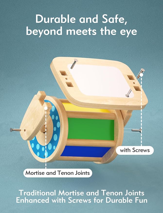 Boby Montessori Spinning Drum: Sensory Experience for Babies 6-12 Months - Engage, Explore, and Learn with Our Wooden Infant Toy