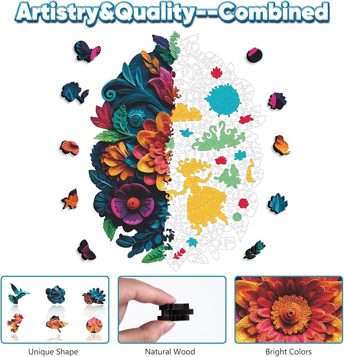 Leodozzio Wooden Puzzles for Adults, Waterfall Flowers Jigsaw Puzzles 500 Pieces-5MM, Unique Shaped Wooden Autumn Puzzle, Birthday Gift Family Game, 13.6x18.5 Inch