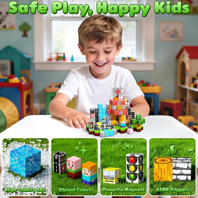 Magnetic Blocks, 100PCS Magnetic Building Blocks, Stacking Magnetic for Kids, Sensory Toy for STEM Constructions Magnetic Blocks for Boys Girls Age 3+, Holiday Birthday Gifts
