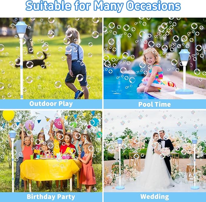 Bubble Machine for Kids, Automatic Standing Bubble Maker Machine Height Adjustable Up to 47 Inches Outdoor Battery Bubble Machine with Light/Music for Toddlers Birthday Party Gifts