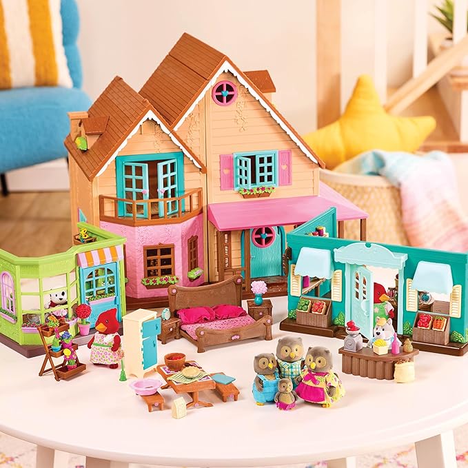 Li'l Woodzeez – Li'l Petals Flower Shop – 29 Pieces Dollhouse Playset with 2 Posable Figures & Storybook – Miniature Furniture & Accessories – Stackable Playset for 3+ Years