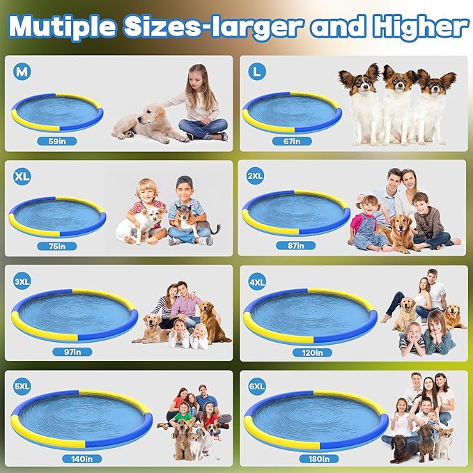 CACSPS 59" Non-Slip Splash Pad for Kids and Dog, Thicken Sprinkler Pool Summer Outdoor Water Toys, Extra Large Backyard Wading Pool for Children Boys & Girls or Pet Dog (Blue&Yellow)