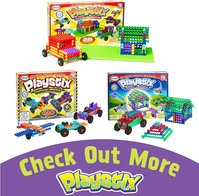 POPULAR PLAYTHINGS Playstix, Building Sticks Kit for Kids, Construction Stem Building Toy Gift for Boys & Girls - Super Set 400 Piece
