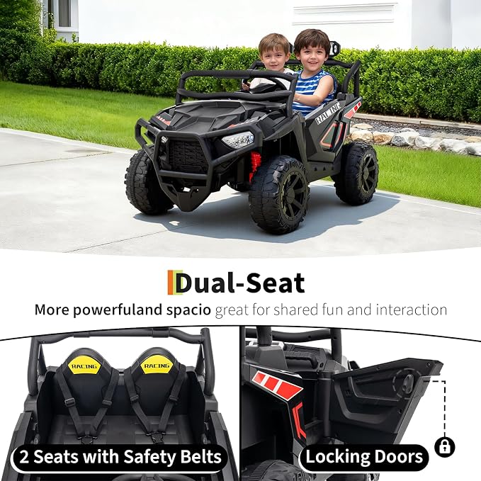 Garvee 24V Ride on Toys for Big Kids, 2 Seater Electric UTV Car with Remote Control, 4-Wheeler Suspension, Soft Start, 3 Speeds, Led Lights, Bluetooth, Ride on Truck Kids 2-8 Years