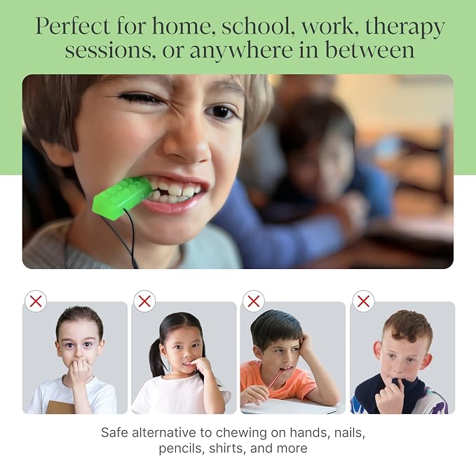 ARK Brick Stick, Chew Necklace for Sensory Kids and Adults, Oral and Hand Fidget for Autism, ADHD, SPD, Anxiety, Medical-Grade Textured Chew Necklace, Standard, Softest, Translucent Green