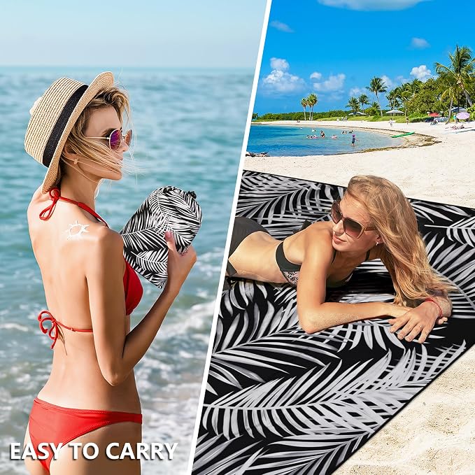HIHOHO Beach Blanket Waterproof Sandproof Extra Large Beach Mat 79" X 83"/120"x108"for 1-8 Adults Quick Drying Durable Outdoor Picnic Mat for Beach Travel Camping Hiking