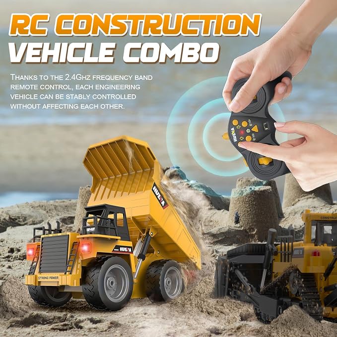 RC Dump Trcuk Toy for Kids,9-Channel Construction Vehicle Truck Toys with Working Bed, Lights & Sounds,1:18 Rechargeable Remote Control Truck for Boys Girls Gift