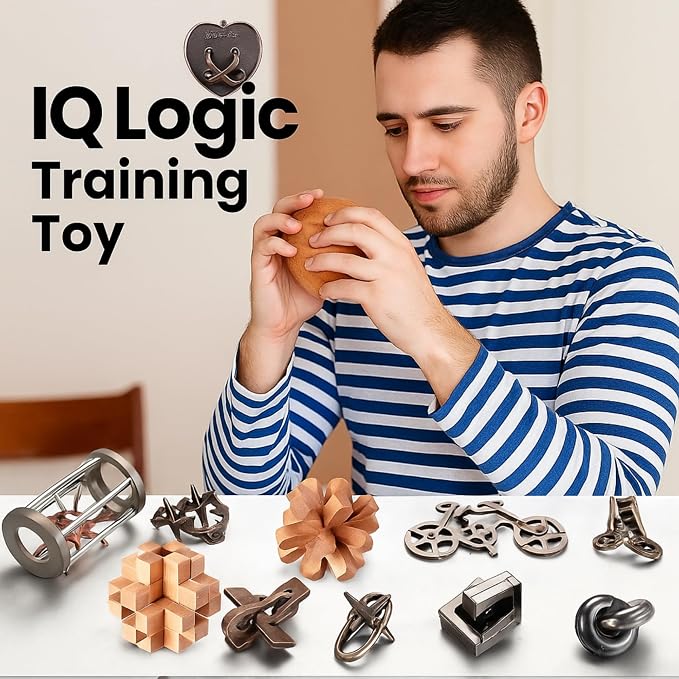 Syhood 14 Pcs Metal Brain Teaser Puzzles Ring Interlock Logic Puzzle Iq Lock Challenging Gift for Christmas Adults Party Table(Classic)