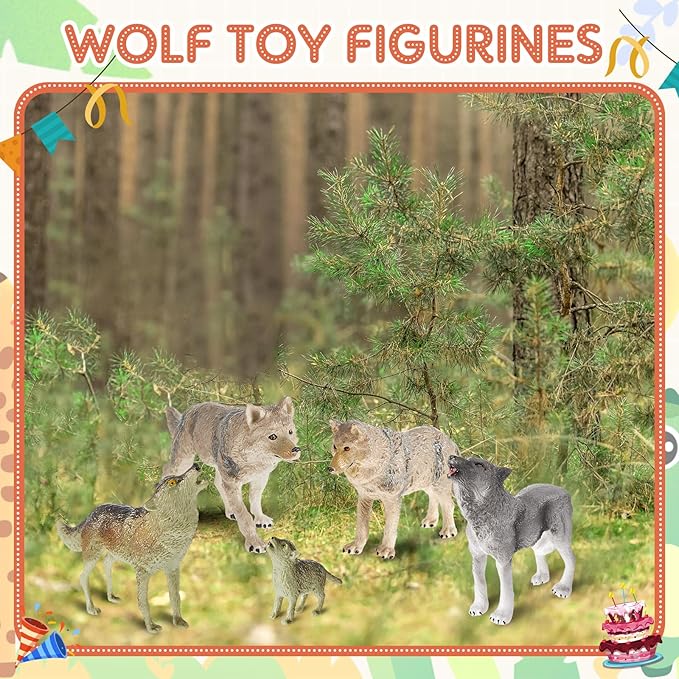 Deekin 20 Pcs Wolf Figure Mini Toys Animals Figurines Realistic Zoo Decor Themed Party Boys Gifts for Diorama Projects Birthday Educational Gift Learning