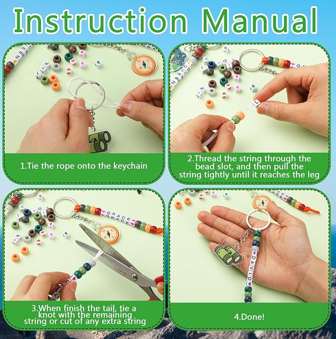 Landical 564 Pcs Camper Keychain Making Kit DIY Name Bead Key Chain Craft Camping Party Favors Adjustable Letter String Men Women Travel Trailer Gift Alphabet Jewelry Camping Accessories (Earth Color)