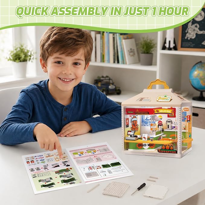 MINDNOOK DIY Miniature House Kit, LED Light-Up Dollhouse, Mini Dollhouse Building Set with Furniture, Craft Hobby Gift for Adults, Teens & Kids Ages 6+ (Teppanyaki)