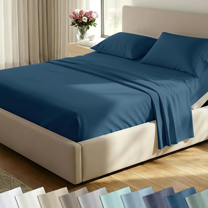 California Design Den Soft Split King 100% Cotton Sheet Sets, 400 TC Good Housekeeping Award Winner, Silky Sateen Weave with Deep Pockets, Long Staple Cotton Split King Bed Sheet Set - Peacock Blue