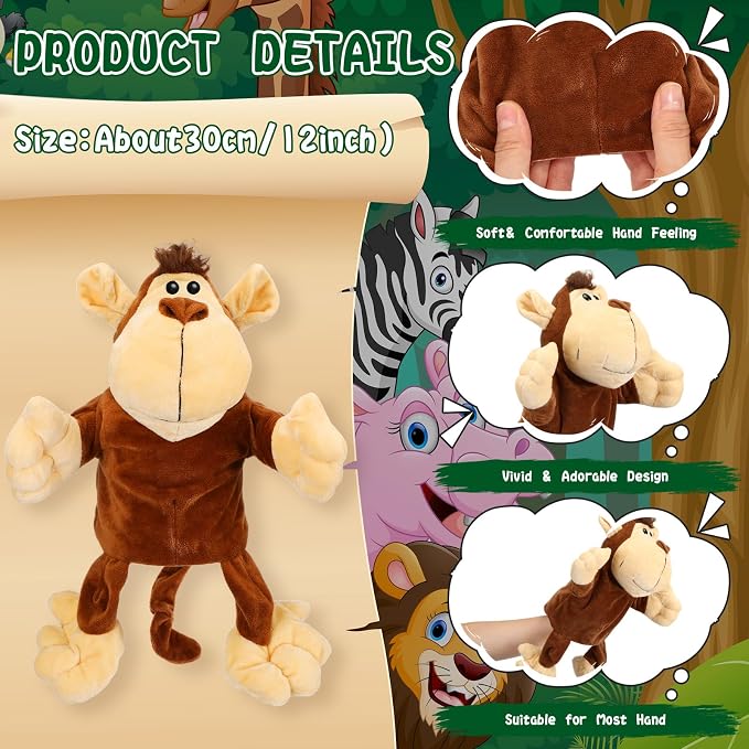 Lenwen 10 Pcs Animal Hand Puppets Set for Kid Soft Plush Jungle Toys with Open Movable Mouth Friend Safari Wildlife Zoo Puppet for Toddler Storytelling Teaching Preschool Role Play Lion Tiger Elephant