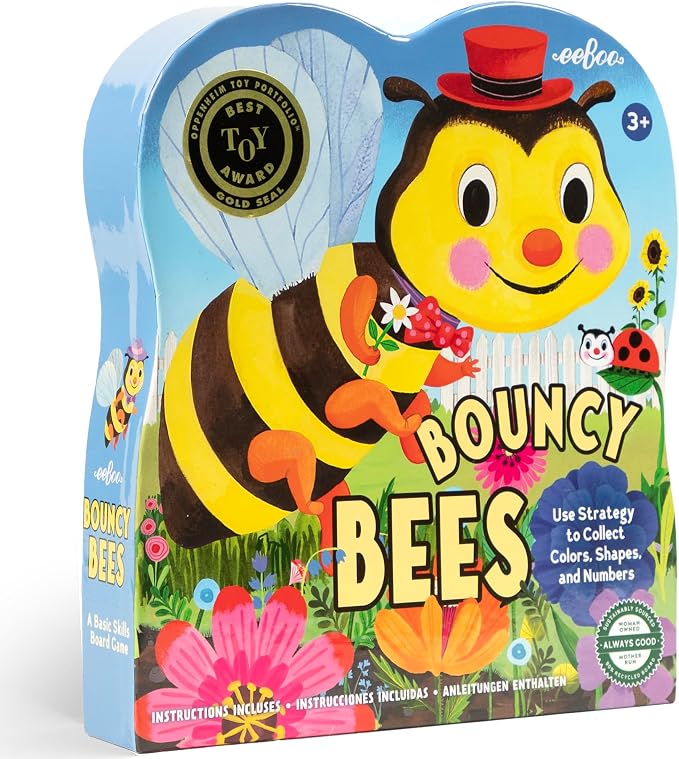 eeBoo: Bouncy Bees Board Game, Learn Colors Numbers and Shapes, Strategy Game for 2-4 Players, Screen-Free Fun, Kids Ages 3 and up