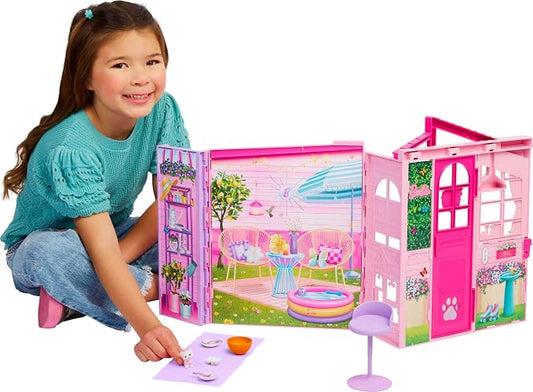 Barbie Weekend Escape House Playset with 10 Accessories Including Cookies to Bake, Kitten, 4 Play Areas, 2 Bunk Beds & 360-degree Play