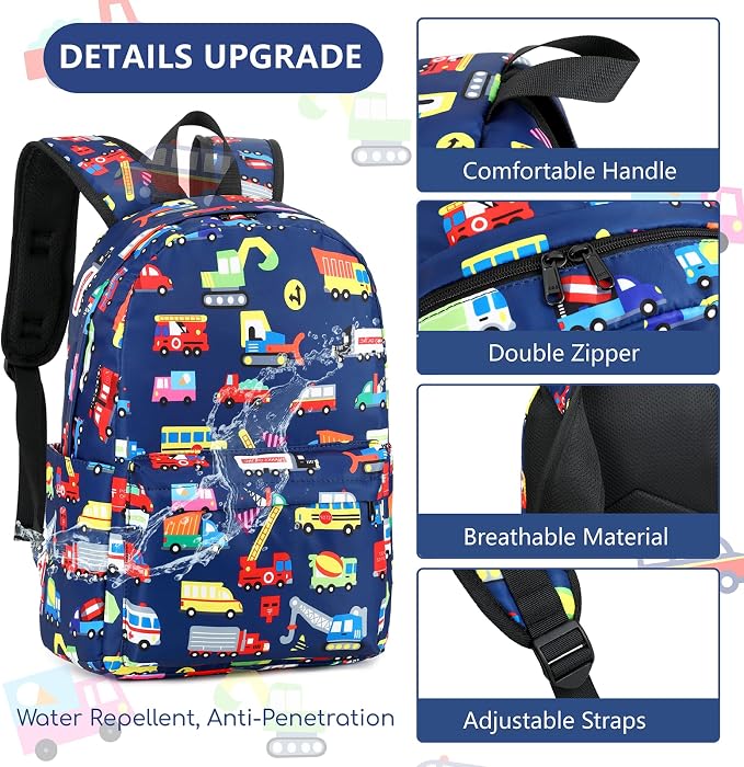 CAMTOP Preschool Backpack for Kids Boys Girls Toddler Backpack Kindergarten School Bookbags for Age 3-8 (Navy Vehicle)