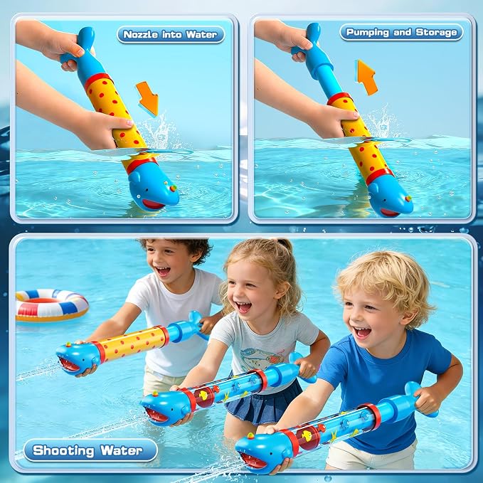 4 Pack Animal Shape Water Gun Blasters for Kids Ages 3-5 4-8, Water Shooter Waterproof Squirt Soakers, Pool Beach Summer Party Toys, Outdoor Water Play Games for Boys Girls Ages 3 4 5 6 7 8 9
