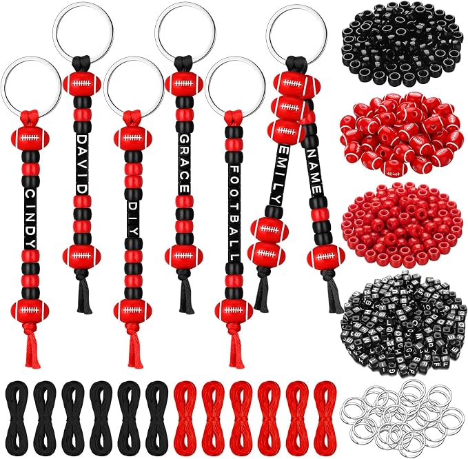 Landical 564 Pcs Football Keychain Making Kit DIY Football Bead Key Chain Craft Adjustable Sport Letter Bead Charm Sport Theme Party Favor Gift Backpack Accessories Holiday Decoration(Red Black)