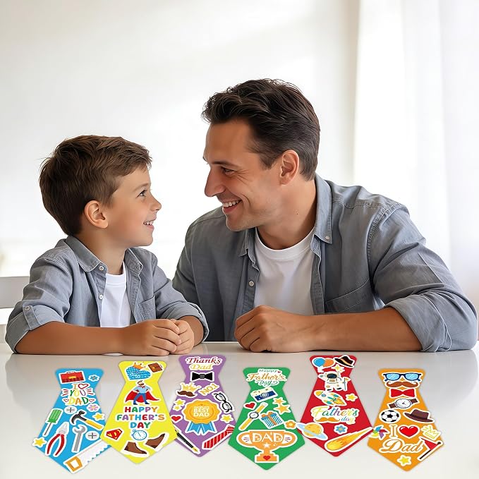 PAIVSUN 24Pcs Fathers Day Crafts for Kids, Make Your Own Tie DIY Necktie for Dad, Father's Day Decorations Gifts Crafts Kit for Classroom School Activities Home Party Favor Supplies