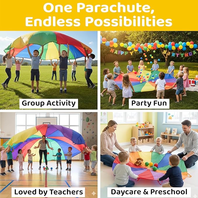 GSi Kids Play Parachute Rainbow Parachute Toy Tent Game for Kids Gymnastics Cooperative Play and Outdoor Playground Activities (6 Feet)