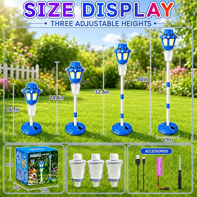 Bubble Machine with Light for Outdoor, Automatic Bubbles Blower Maker for Kids & Adults, Bubble Blower and Wand Toy, Battery Bubbles Blower Machine for Wedding Birthday Party