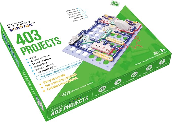 STEM Electronics Circuit Kit for Kids, Over 403 Projects, DIY Electronic Building Blocks, Science Experiment Kit, Educational Toy for Ages 8+ (Mixed Color, 403)