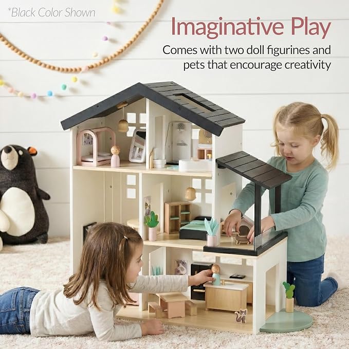 Best Choice Products Modern Wooden Dollhouse for Kids, 3-Story Doll House with 40 Furniture Accessories, Interactive Dollhouse Set with Dolls, Multi-Room Design for Girls & Boys - Pink