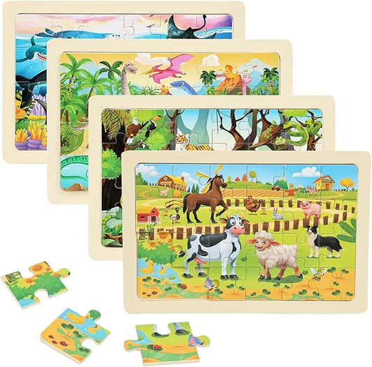 Wooden Puzzles for Kids Ages 4-6, 4 Packs 24 Pcs Wooden Jigsaw Puzzles for Toddlers Ages 3-5, Preschool Educational Puzzle Toys Gifts for 3 4 5 6 Boys Girls